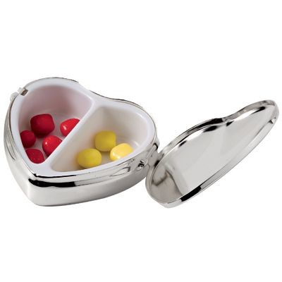 HEART SHAPE PILL BOX in Silver Chrome Metal