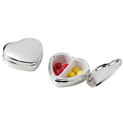 HEART SHAPE SILVER PLATED METAL PILL BOX