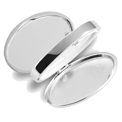 OVAL METAL PILL BOX HOLDER & MIRROR in Silver