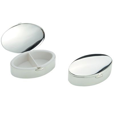 OVAL SILVER PLATED METAL PILL BOX