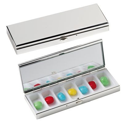 RECTANGULAR SILVER METAL PILL BOX