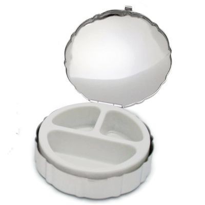 ROUND PILL BOX in Silver Chrome Metal with Fluted Edge