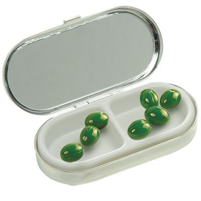 ROUNDED RECTANGULAR PILL BOX in Silver Chrome Metal with Mirror