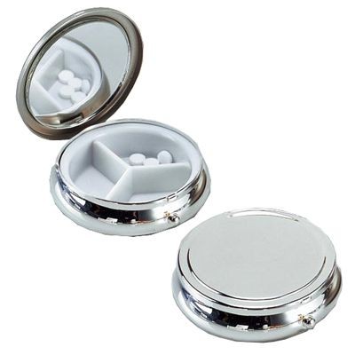 SILVER METAL ROUND PILL BOX
