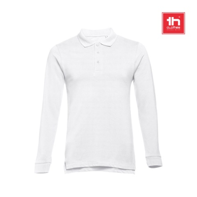 THC BERN WH MENS LONG-SLEEVED 100% COTTON PIQUÉ POLO SHIRT with Removable Label