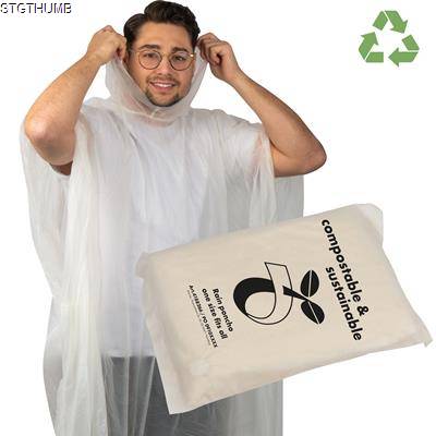 COMPOSTABLE RAIN PONCHO in Clear Transparent