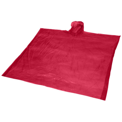 MAYAN RECYCLED PLASTIC DISPOSABLE RAIN PONCHO with Storage Pouch in Red