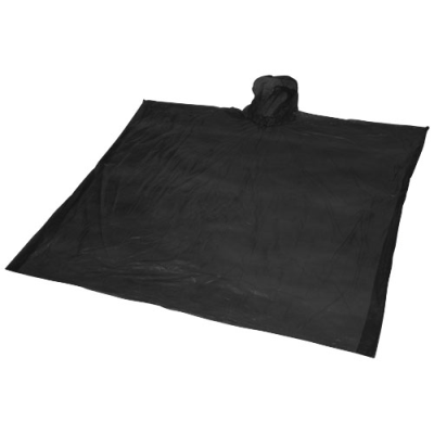 MAYAN RECYCLED PLASTIC DISPOSABLE RAIN PONCHO with Storage Pouch in Solid Black