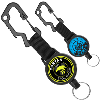 OUTDOOR CARABINER ROUND BADGE REEL with Keyring
