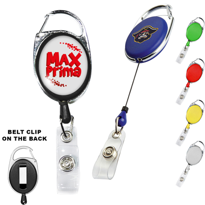 OVAL CARABINER RETRACTABLE BADGE REEL with Belt Clip