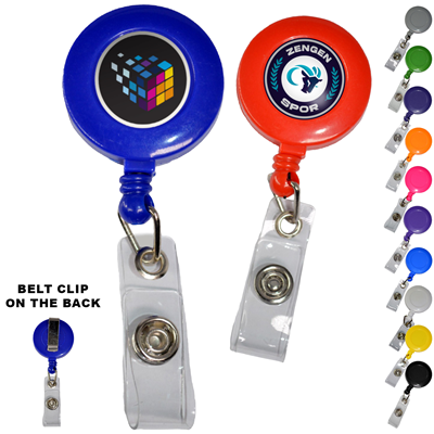 RETRACTABLE ROUND BADGE REEL with Belt Clip