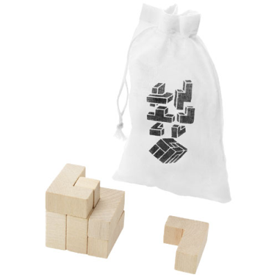 SOLFEE WOOD SQUARES BRAIN TEASER with Pouch in Natural