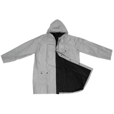 BICOLOUR XL PVC REVERSIBLE RAIN COAT in Black & Silver