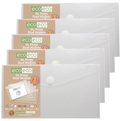 ECO-ECO DL 95% RECYCLED CLEAR TRANSPARENT PRESS STUD WALLET (UK STOCK)