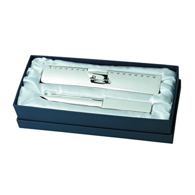 LETTER OPENER & RULER GIFT SET in Silver