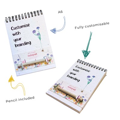 PLANTABLE SEEDED NOTE PAD A6 with Pen & Pencil on Belly Band