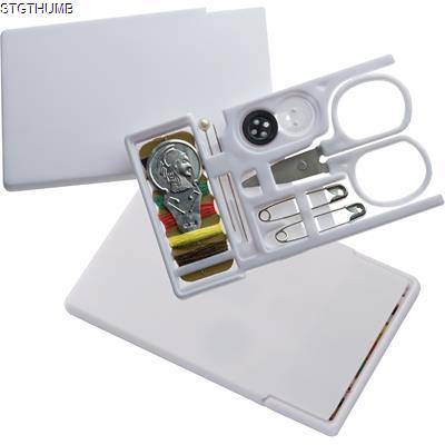 COMPACT TRAVEL SEWING KIT in Sliding White Plastic Case