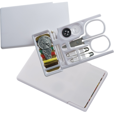 COMPACT TRAVEL SEWING KIT in Sliding White Plastic Case