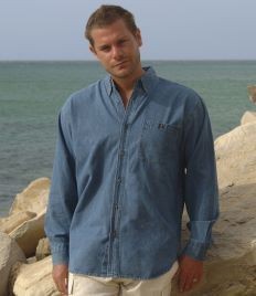 FRONT ROW LONG SLEEVE LIGHTWEIGHT DENIM SHIRT