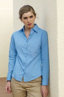 FRUIT OF THE LOOM LADIES LONG SLEEVE POPLIN SHIRT