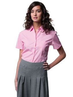 RUSSELL COLLECTION LADIES SHORT SLEEVE EASY CARE COTTON POPLIN SHIRT
