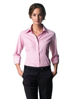 RUSSELL COLLECTION LADIES THREE QUARTER SLEEVE TENCEL CORPORATE SHIRT