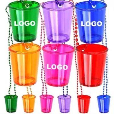 BACHELOR PARTY PLASTIC BEAD CHAIN CUP CLEAR TRANSPARENT SHOT GLASS - PROMOTIONAL CORPORATE GIFT