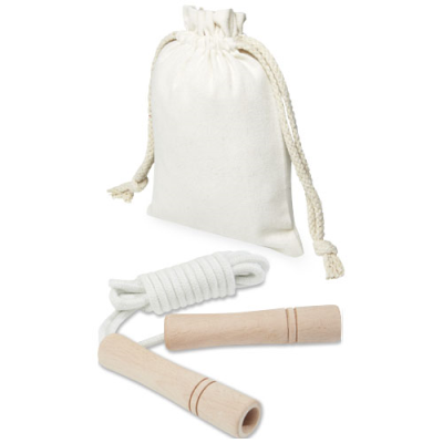 DENISE WOOD SKIPPING ROPE in Cotton Pouch in Off White & Wood
