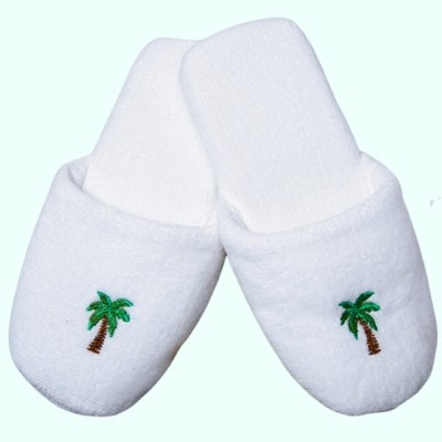 TERRY TOWELLING EMBROIDERED SLIPPERS – NON-SLIP DOTS BASE