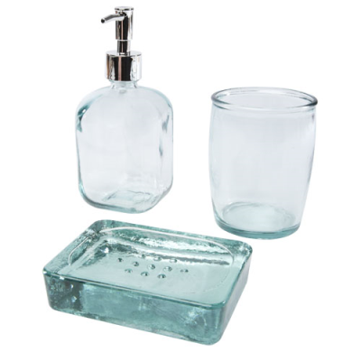 JABONY 3-PIECE RECYCLED GLASS BATHROOM SET in Clear Transparent Clear Transparent