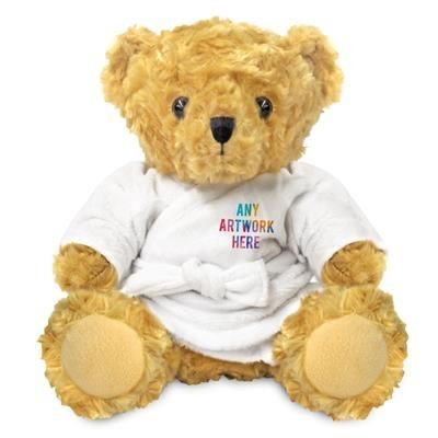PRINTED PROMOTIONAL SOFT TOY 19CM VICTORIA TEDDY BEAR with Dressing Gown