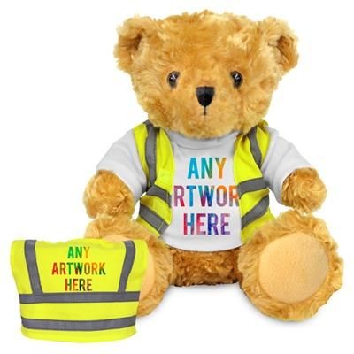 PRINTED PROMOTIONAL SOFT TOY 19CM VICTORIA TEDDY BEAR with Hi-vis Vest