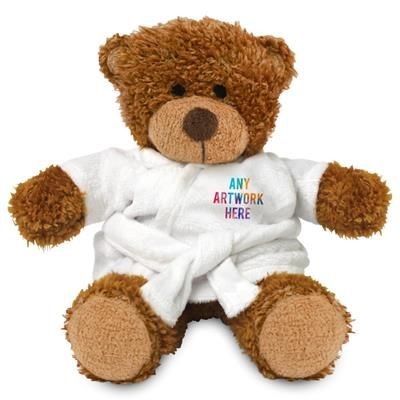 PRINTED PROMOTIONAL SOFT TOY ANNE TEDDY BEAR with Dressing Gown