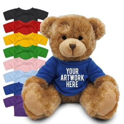 PRINTED PROMOTIONAL SOFT TOY CHARLES TEDDY BEAR with Coloured Tee Shirt