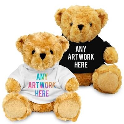 PROMOTIONAL SOFT TOY 19CM VICTORIA TEDDY BEAR with PRINTED HOODY