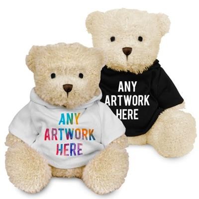 PROMOTIONAL SOFT TOY JAMES III TEDDY BEAR with PRINTED HOODY