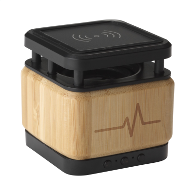 BAMBOO CUBE BLOCK SPEAKER with Cordless Charger in Wood