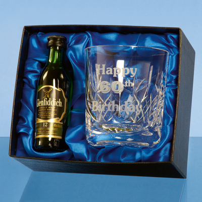 WHISKY TUMBLER GIFT SET with a 5Cl Mini Bottle of Malt Whisky