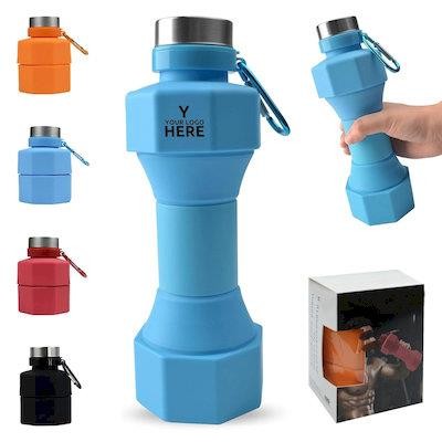 23 OZ COLLAPSIBLE DUMBBELL WATER BOTTLE with Carabiner