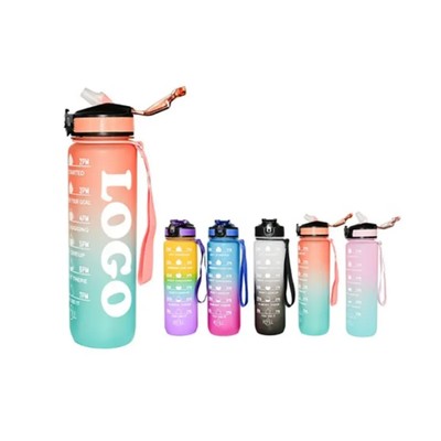32 OZ GRADIENT COLOR WATER BOTTLE with Time Marker Straw Lid