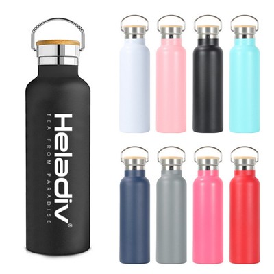 600ML THERMAL INSULATED STAINLESS STEEL METAL WATER BOTTLE with Bamboo Lid