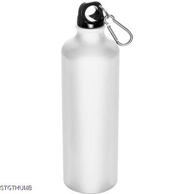 800ML ALUMINIUM METAL DRINK BOTTLE with Snap Hook in White