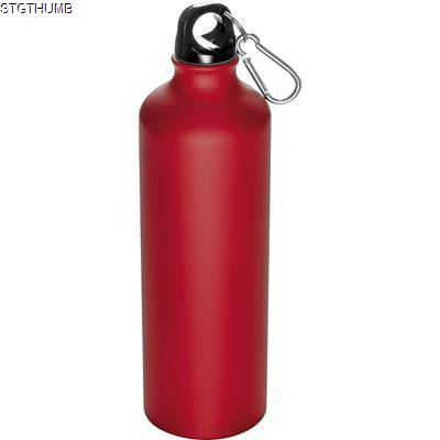 800ML STAINLESS STEEL METAL DRINK BOTTLE with Snap Hook in Red