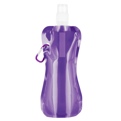 FOLDING FLEXI WATER BOTTLE with Carabiner Clip - 400Ml Purple - PROMOTIONAL CORPORATE GIFT