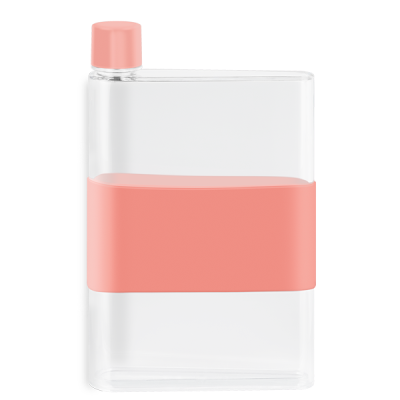 GENIE NOTE BOTTLE with Silicon Band - 420Ml Transparent & Pastel Pink