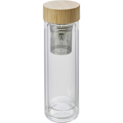 GLASS AND BAMBOO BOTTLE with Tea Infuser (420 Ml) in Brown