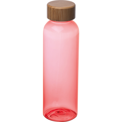 PET DRINK BOTTLE with Bamboo Lid, 500Ml in Red 