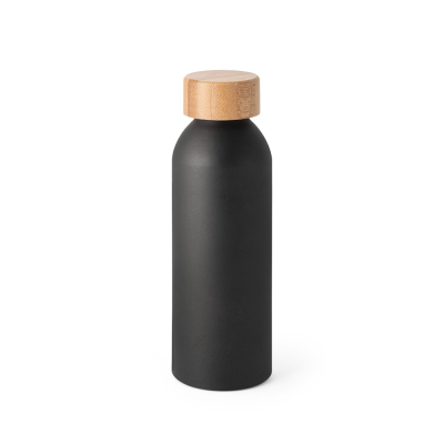 QUETA ALUMINIUM METAL BOTTLE with Bamboo Lid 550 Ml in Black