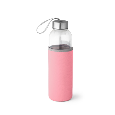 RAISE GLASS AND STAINLESS STEEL METAL SPORTS BOTTLE 520 ML in Light Pink