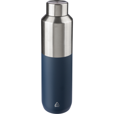 RECYCLED STAINLESS STEEL METAL DOUBLE WALLED BOTTLE (600ML) in Blue